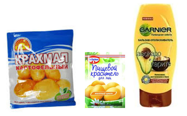 Крахмал, краситель, кондиционер для волос