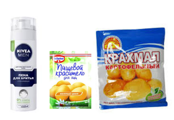 Пена для бритья, пищевой краситель, крахмал